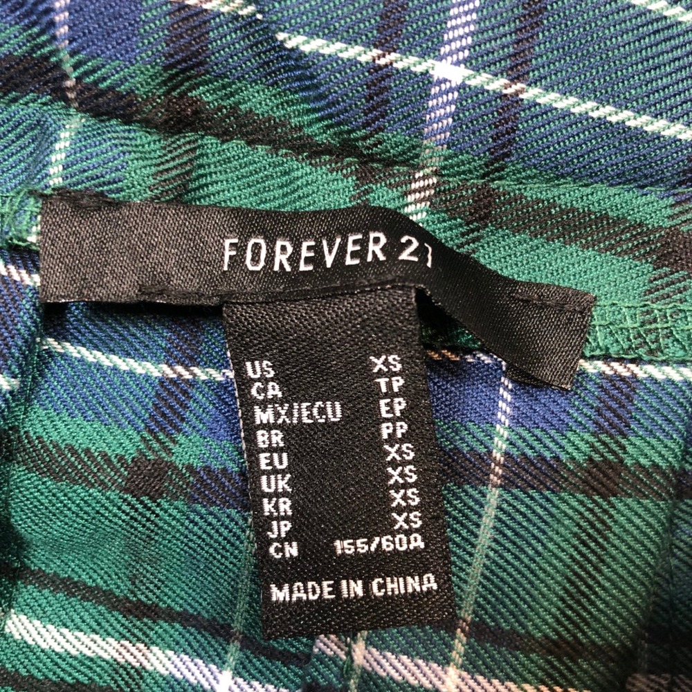 Forever 21 Green Blue Plaid Pleated Mini Skirt XS Tartan Schoolgirl Preppy 00579 - Picture 5 of 7